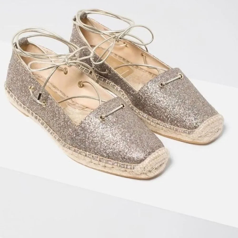 EUC Zara Glitter Tie Front Espadrilles Flats 9
